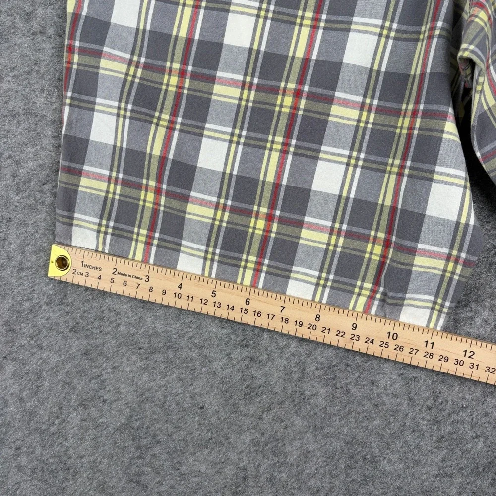 Y2K Faded Glory Plaid Shorts Mens 32 Gray Yellow Tartan Casual Summer Flat Front